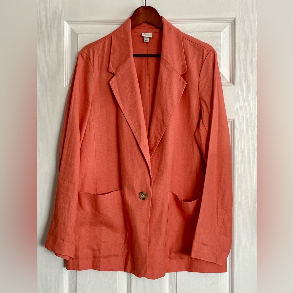 Linen Blend A New Day Women’s Coral Single Button Blazer With Pockets Size Large - Picture 2 of 13